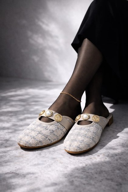 İnci Ve Gold t Buckled E Plaid D Textured Stylish Women's t Slipper House Slippers
