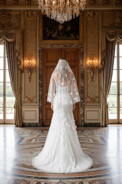 Off-White Butterfly Motif Bridal Veil