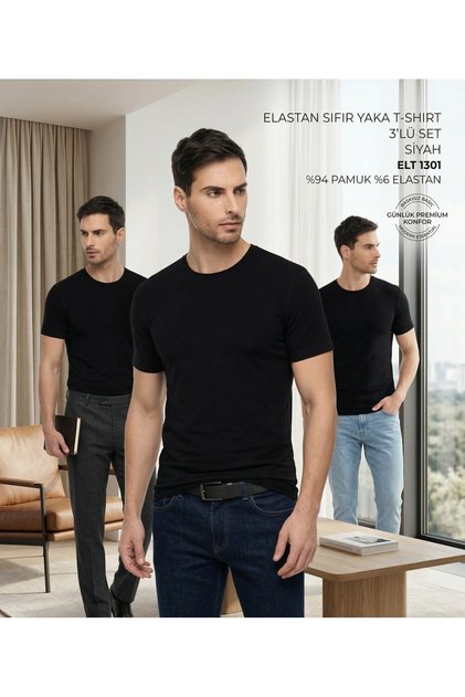 3-Piece Men's T-Shirt Basic Body Stretchy Slim Fit Cotton Pcs
