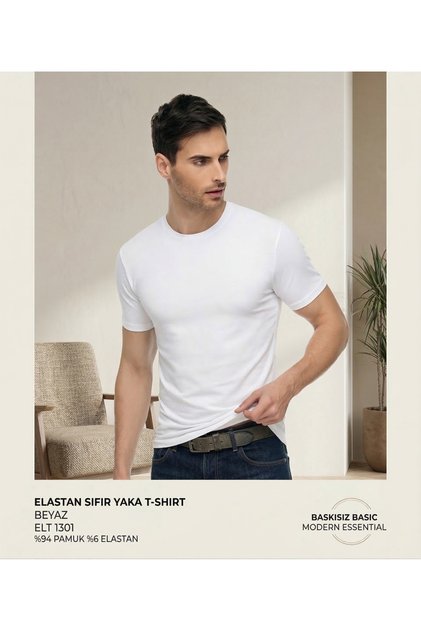 Men's T-Shirt Basic Body Stretchy Slim Fit Pack of Cotton