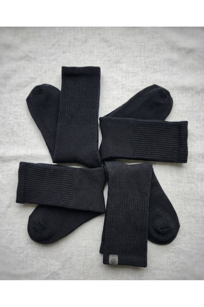 Unisex Cotton 3 Pairs Black Patterned Plain Socks