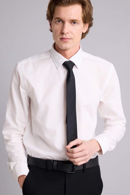 %100 Pamuk Modern Fit Polo Yaka Uzun Kollu Gömlek H7982AX26SP