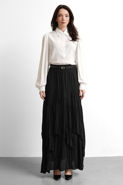 Molly Nelly Women's Layered Lined Long Elastic Skirt