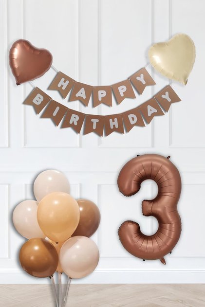 3 Year Old Birthday Party Decoration Set Chocolate Brown Balloon Chain Set Set72