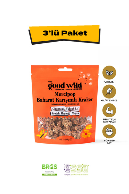 Mercipop Baharat Karışımlı Kraker | Glutensiz Vegan Atıştırmalık | Ilave Şekersiz |Yüksek Lif |3x55g