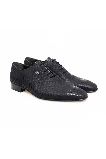 Black Color Lace-Up Genuine Leather Men's Shoes