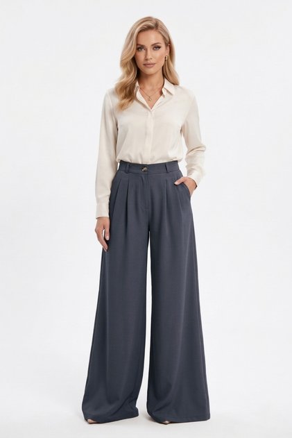 Women's Wide Leg Pants Double Pleated Elastic Waist Pants