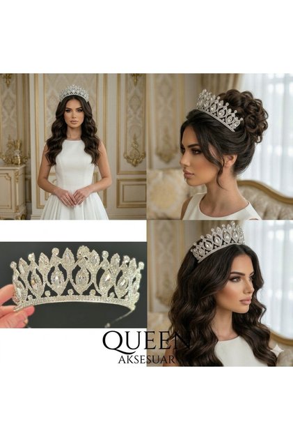 Luxury Regalia Elvora Series Special Design High-Topped Crystal-Studded Metal Bridal Crown Queen Crown