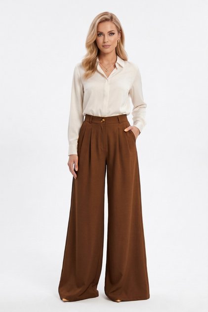Women's Wide Leg Pants Double Pleated Elastic Waist Pants