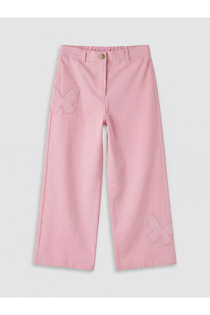 Lcw Kidspink Embroidered Girls' Trousers with Elastic Waist