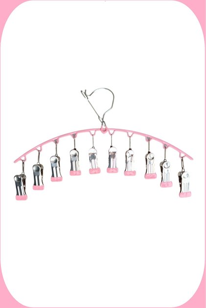 Çoklu Şal Askısı, Metal Mandallı Şal Askısı, 10 Mandallı Askı, Pembe, 1 Adet