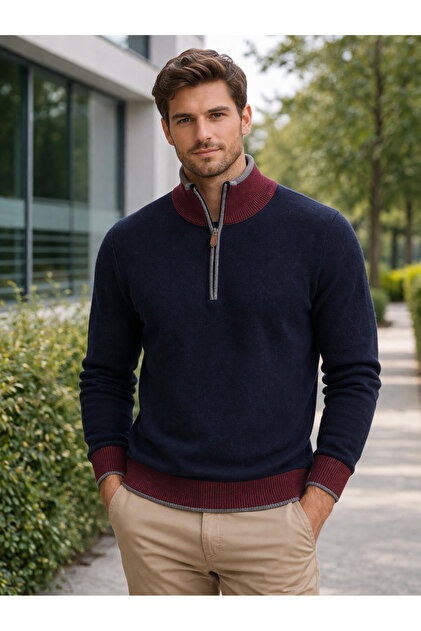 Lambswool yarım fermuarlı kazak