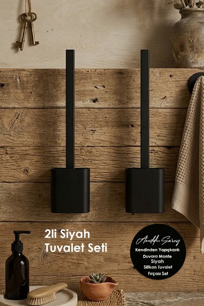 2'li Set Siyah Silikon Tuvalet Fırçası - Bükülebilir Esnek Başlıklı Hijyenik Klozet Fırçası Seti
