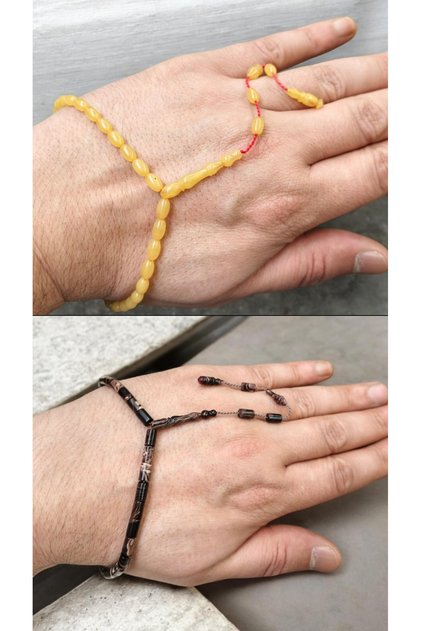 Cut-Off Wrist-Length and Arpa Wrist-Length Two-In-One Clasp Amber Prayer Beads