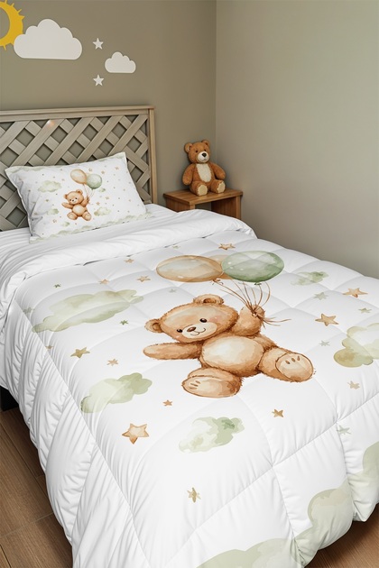 Flying Teddy Bear Patterned Single Duvet and Pillowcase