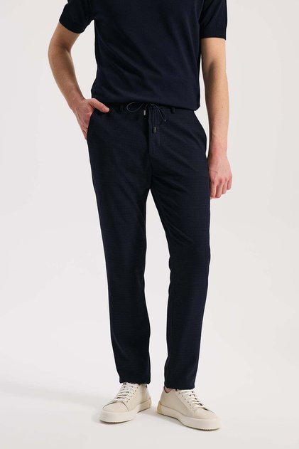 Navy Blue Comfort Fit Elastic Waist Flexible Fabric Jogger Pants