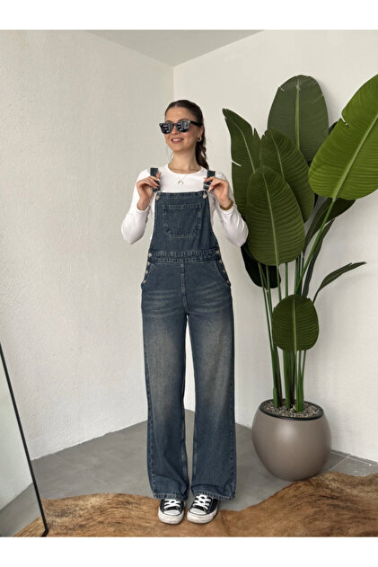 Koyu Yeşil Tint Retro Wide Leg Jean Salopet