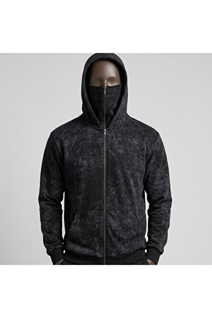 FREAK T-SHIRT Ninja Hoodie Fermuarlı Maske Kapüşonlu Sweatshirt