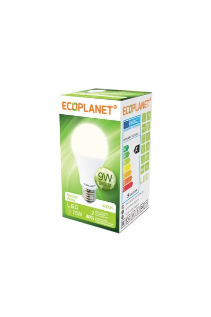 Bec LED Ecoplanet, E27, 9W (75W), 855 LM, A+, lumină neutră 4000K, Mat