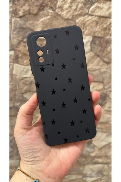 Redmi Note 12S Compatible Mini Black Star Patterned Silicone Shock Absorbing Classic Protected Rubber Case