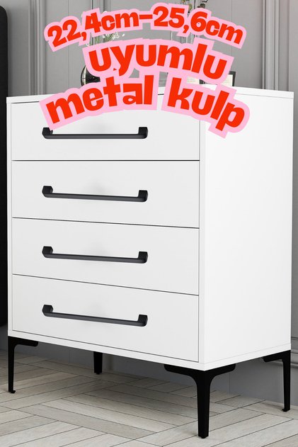Radius Black Metal Furniture Handle 256 mm 25.6 cm Compatible Modern Kitchen Cabinet Drawer Handle 22.4 25.6