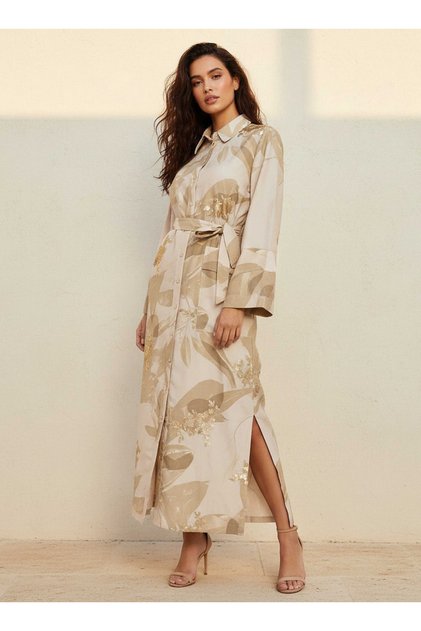 Printed Women Shirt Dress with Tie-Up Belt