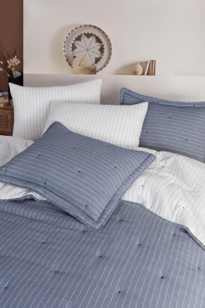 Soft Dreams Single Natural Bedspread Set Indigo