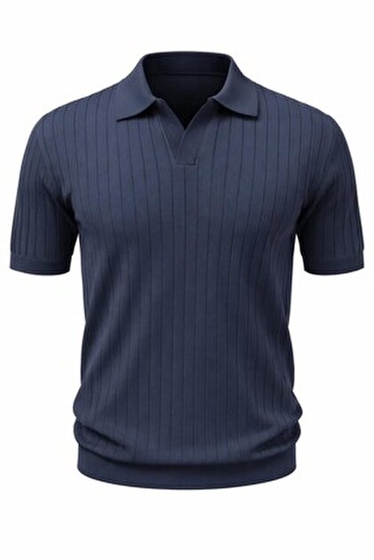 Plus Scorpion Erkek Polo Yaka Slim Fit Triko Tişört Dikey Çizgili