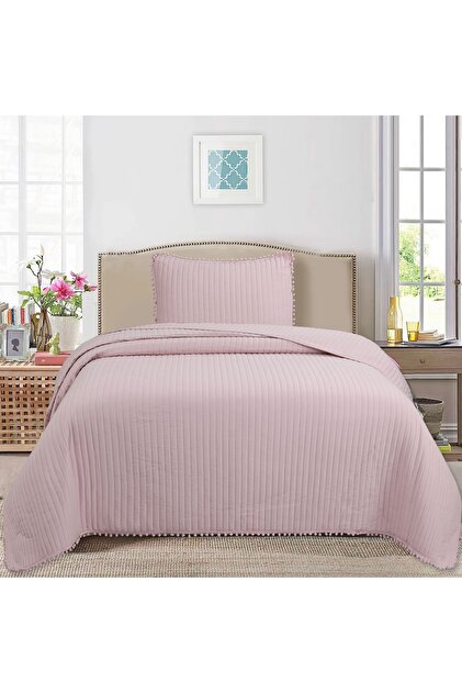 Melody Single Bedspread Set 180X240Cm - 100% Polyester Modern Powder with Flounce Pillows