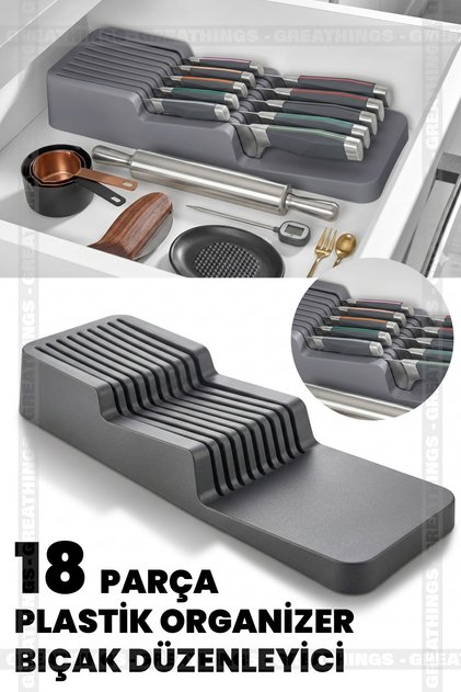 39 x 14 Cm - 18 Parça Bıçak Kapasiteli Yeni Nesil Bıçak Standı Seti Mutfak Dolap Çekmece Organizeri