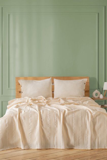 Elegant Border Detailed Double Cotton Pique 200X230 - Multi-Purpose Bedspread and Pique