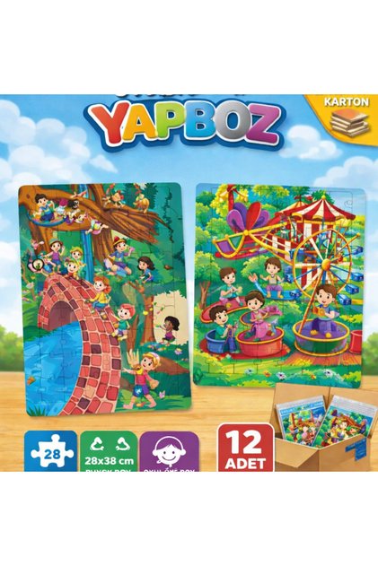Anaokulu İlkokul İçin 12 ADET Büyük Boy Yapboz 28x38 Karne ve Doğum Günü Hediyesi