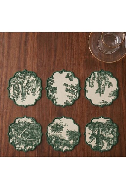 Set of 6 French Country Patterned Cocktail Napkins and Coasters - 15X15 cm Vintage Presentation Set