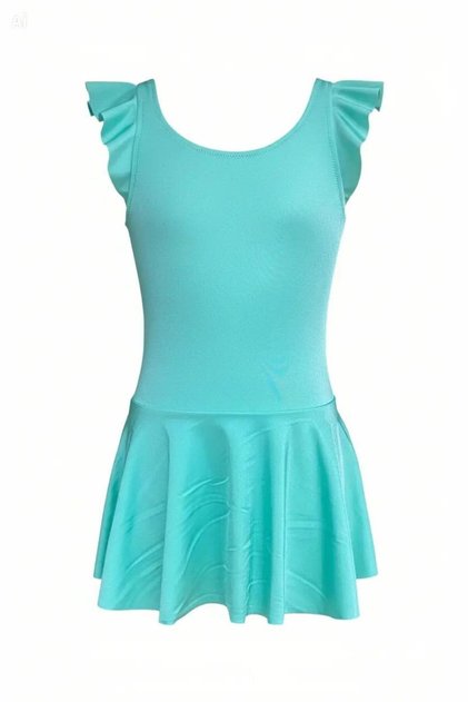 Girl's Ruffle Detailed Turquoise Skirted Dress Swimsuit