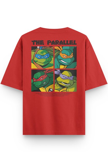 Women's / Men's Semi Oversize T-Shirt Ninja Back Printed Red T-Shirt 1302