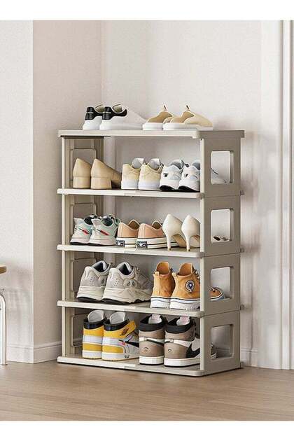 5 Tiers Foldable Shoe Rack,Plastic Shoe Storage Tower 53.8x26.5x75cm,for Bedroom Entryway