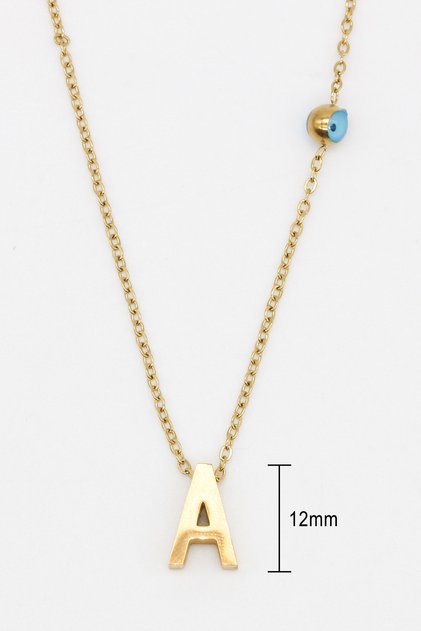 STEEL EVIL EYE BEADED LETTER A NECKLACE