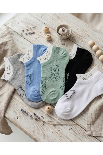 5-Piece Teddy Bear Patterned Economical Women's Booties Socks