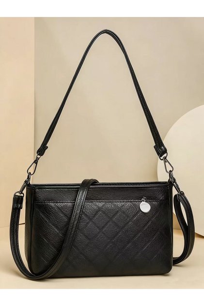 Geantă de umăr din piele naturală OEM, Negru, model matlasat cu diamant, cu curea reglabilă28cm✖️18✖️12
