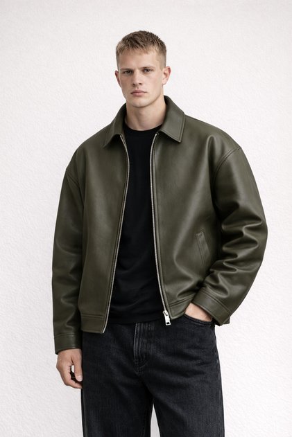 Oversized Loose Fit Plain Men's Leather Jacket
