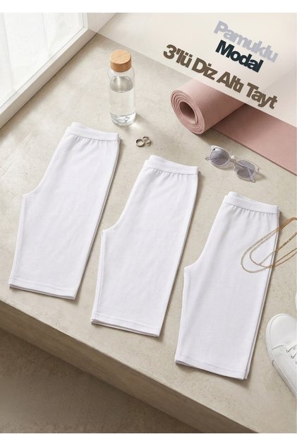 Women's Modal & Cotton Above-Knee Leggings 3-Pack - Soft Textured & High Waist