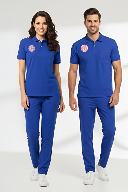 Temizlik Personeli Forması Scrubs Likralı Takım Yeni Yönetmeliğe Uyumlu-Dazzling Blue