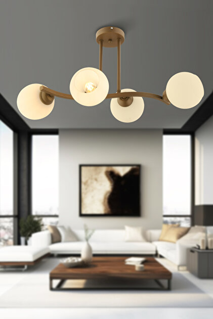 Kellie 4'lü Eskitme Beyaz Camlı Mutfak Modern Salon Avize