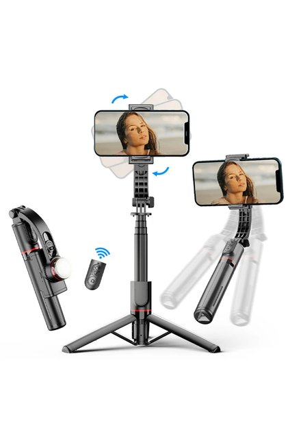 Selfie Stick (L19s) - Gimbal/Trepied stabil cu telecomandă Bluetooth, lumină de umplere