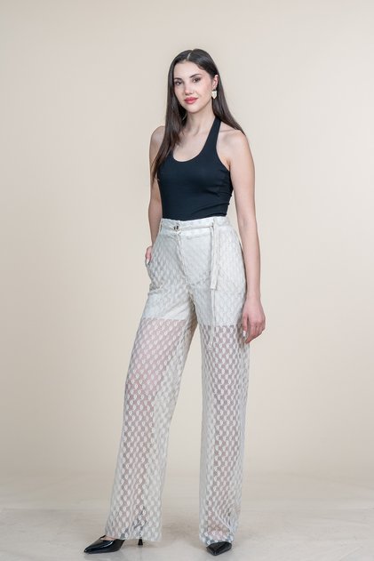 Women's Summer Stone High Waist Tulle Lace Inside Shorts Wide Leg Pants Casual Daily Office Stylish 30371