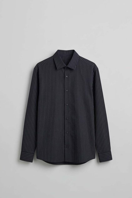 Men's Oversize Striped Modal Blend Long Sleeve Shirt Black