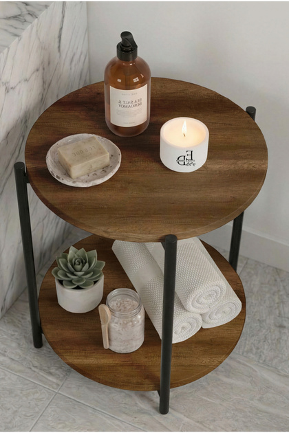 Bathroom Table, Decorative 2-Tier Shelf, Daisy Organizer, Black Metal - Baroque Tabletop