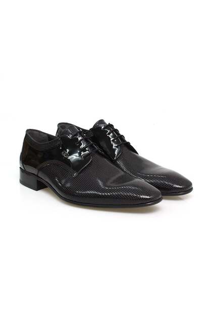 Black Color Lace-Up Genuine Leather Men's Shoes