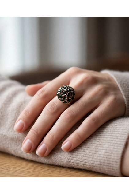 Bronze ring authentic jewelry green crystal stone topaz model adjustable vintage women's ring