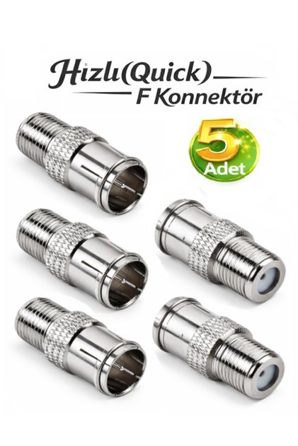 5 Adet Hızlı F Konnektör Adaptör Rg6 Anten Kablosu Jak F Quick ( Hızlı-Tak-Çıkar )